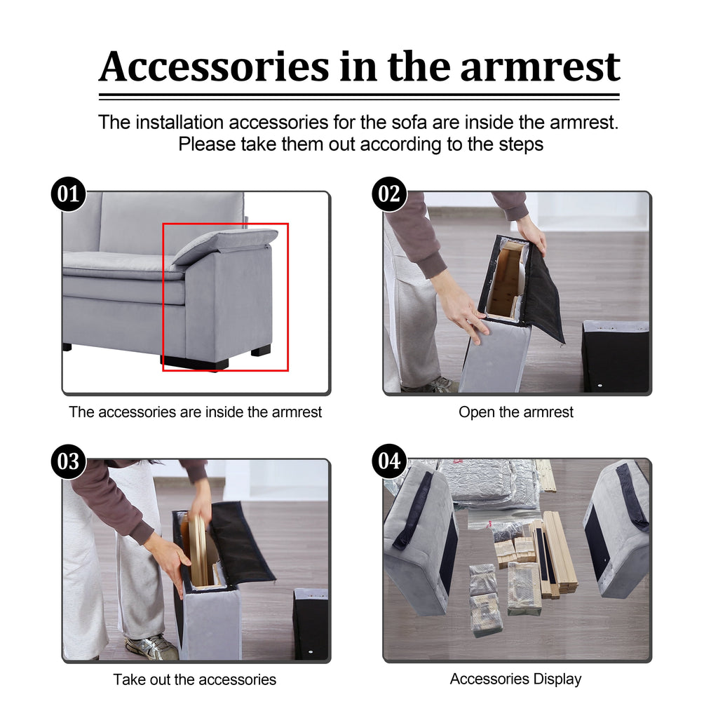 Gewnee 117.7" L - Shaped Velvet Modular Ultra Deep Seat Sectional Sofa, Super Comfy 3 -Seater with 1 Ottomans for Living Room