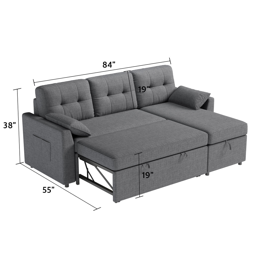 VANACC Sectional Sofa Bed with Storage and Soft Seat ,Reversible Pull Out Couch for Living Room,Gray