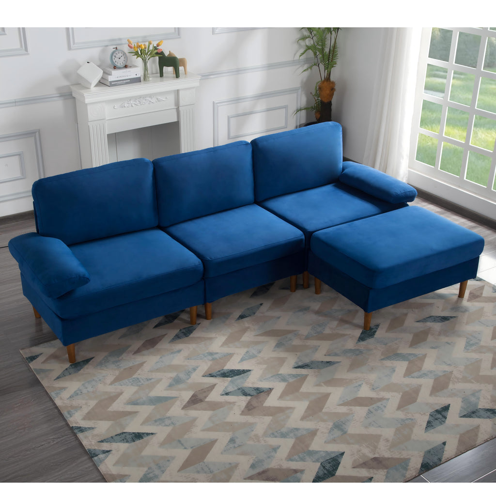 Gewnee Modern Sectional Sofa,L-shaped sofa with Movable Ottoman,Velvet Deep-Set sofa,Suitable for Living Rooms and Apartments(Navy Blue)