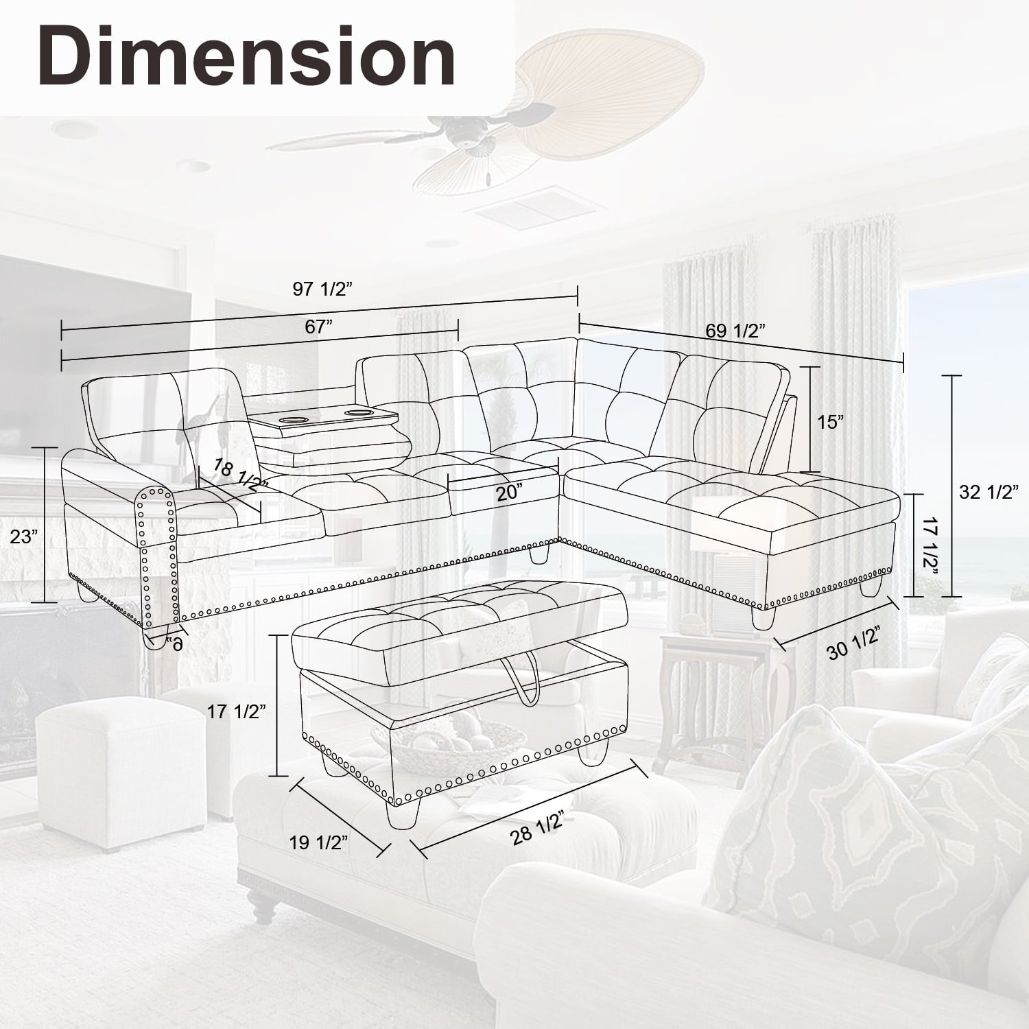 L Shaped Couch, Modular Sectional Sofa with Chaise, Modern Modular Sofas Furniture Sofa Couches for Living Room/Apartment/Office/Bedroom, Black