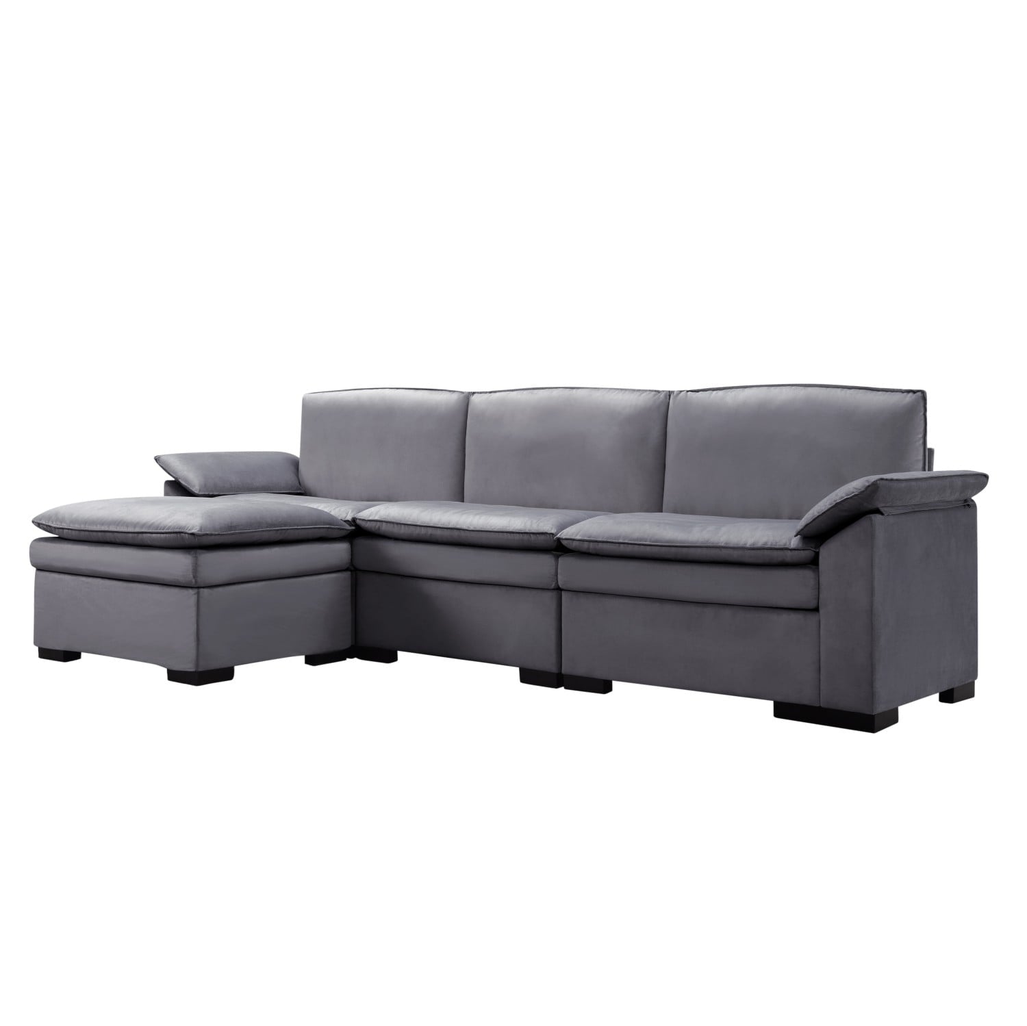 Gewnee 117.7" L - Shaped Velvet Modular Ultra Deep Seat Sectional Sofa, Super Comfy 3 -Seater with 1 Ottomans for Living Room