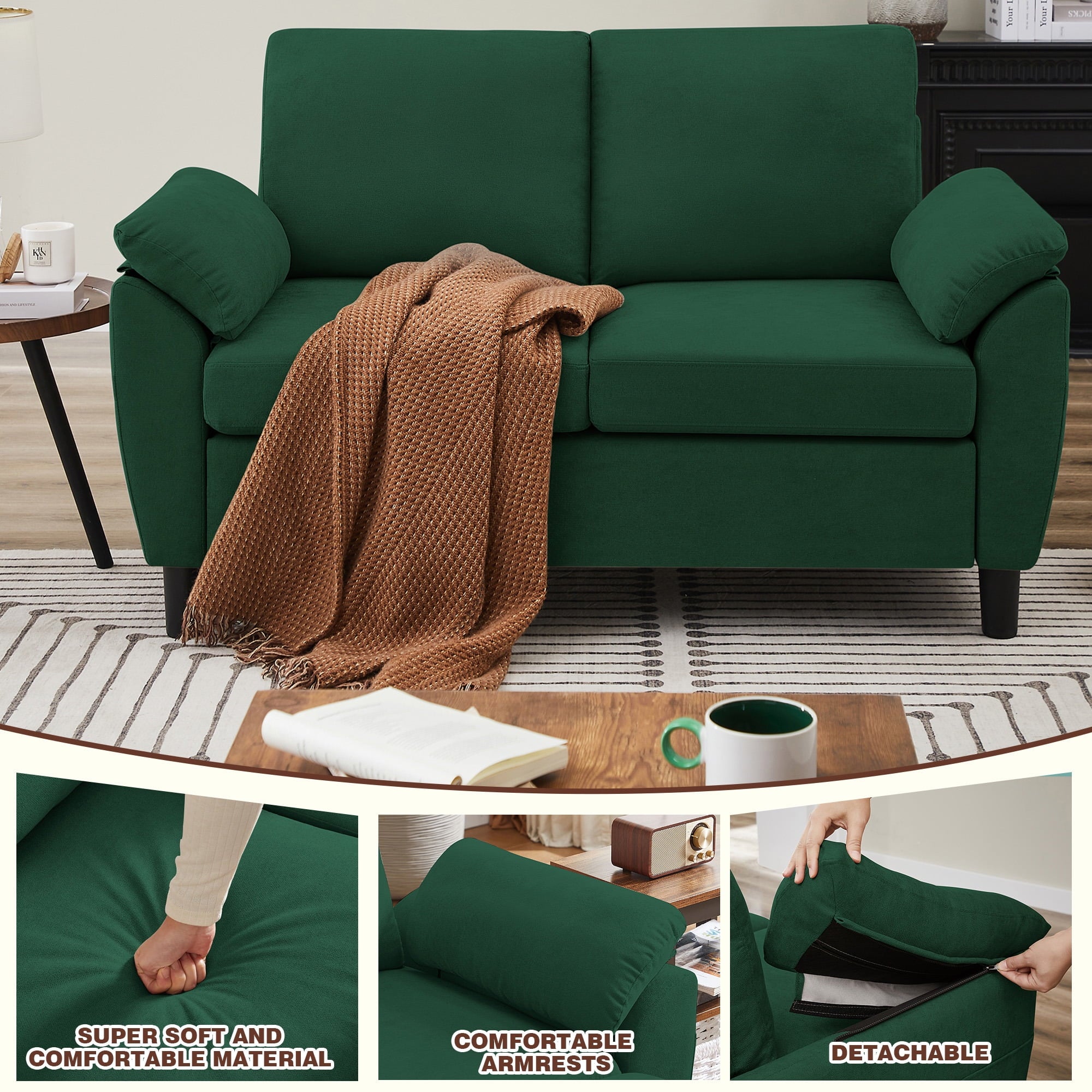 Soscana Living Room Furniture 2 Piece Set,Sectional Sofa Couch with Storage Ottoman and Double Seater Loveseat,Green
