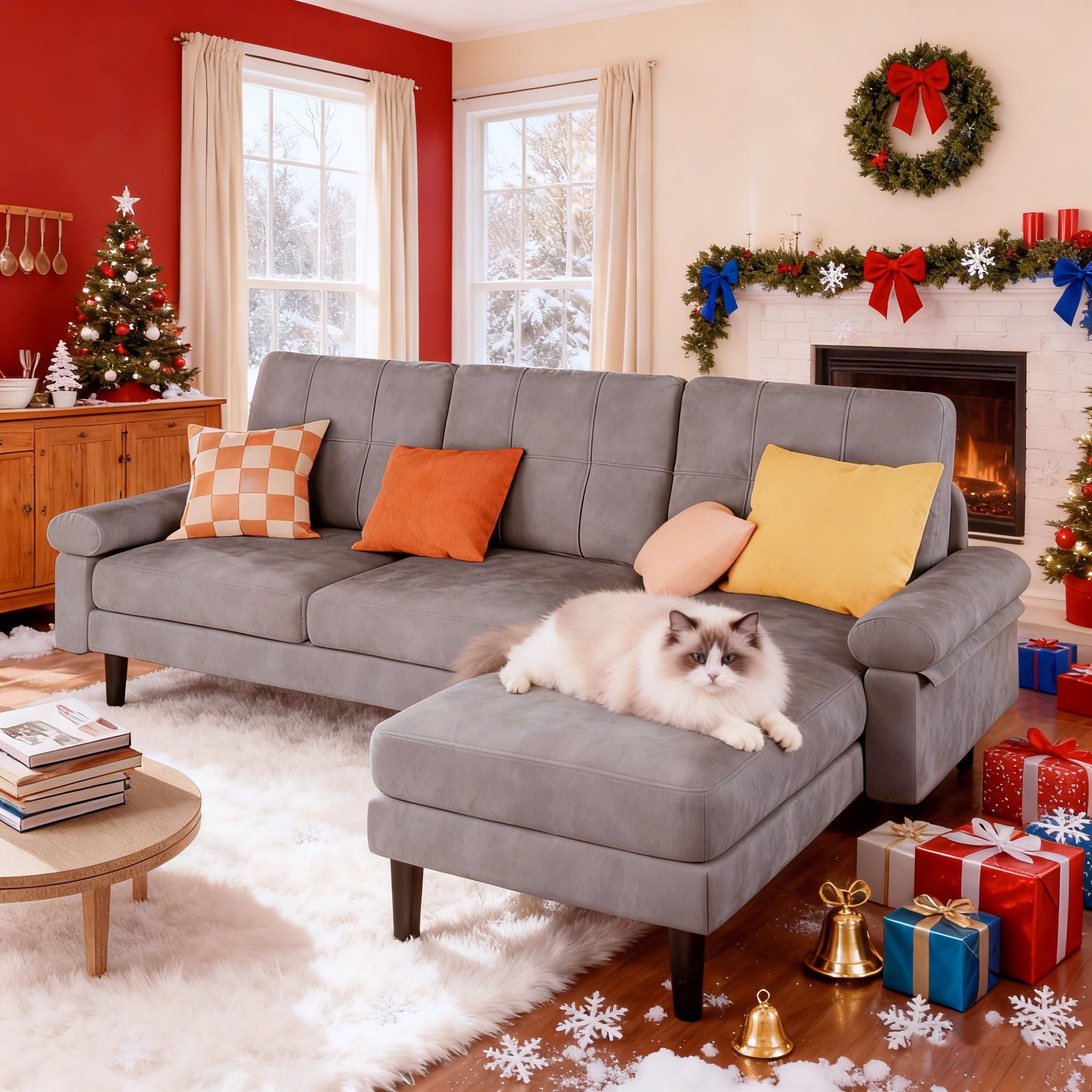 82"L-Shaped Couch, Lofka Sectional Sofa with 4" Thick Cushions, Soft Velvet 3 Seats Couches for Living Room, Apartment and Small Space, Dark Grey Couch