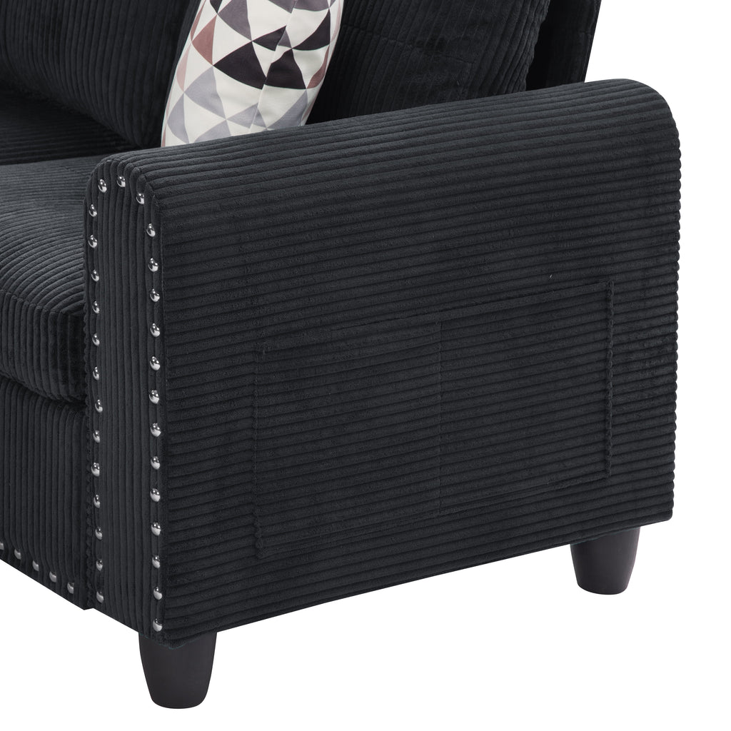 Gewnee 94.49" L-shaped Modular Fabric Sofa Set with Storage Ottoman and Cup Holders & throw pillows.Suitable for Living Rooms,Offices and Reception Rooms.Black