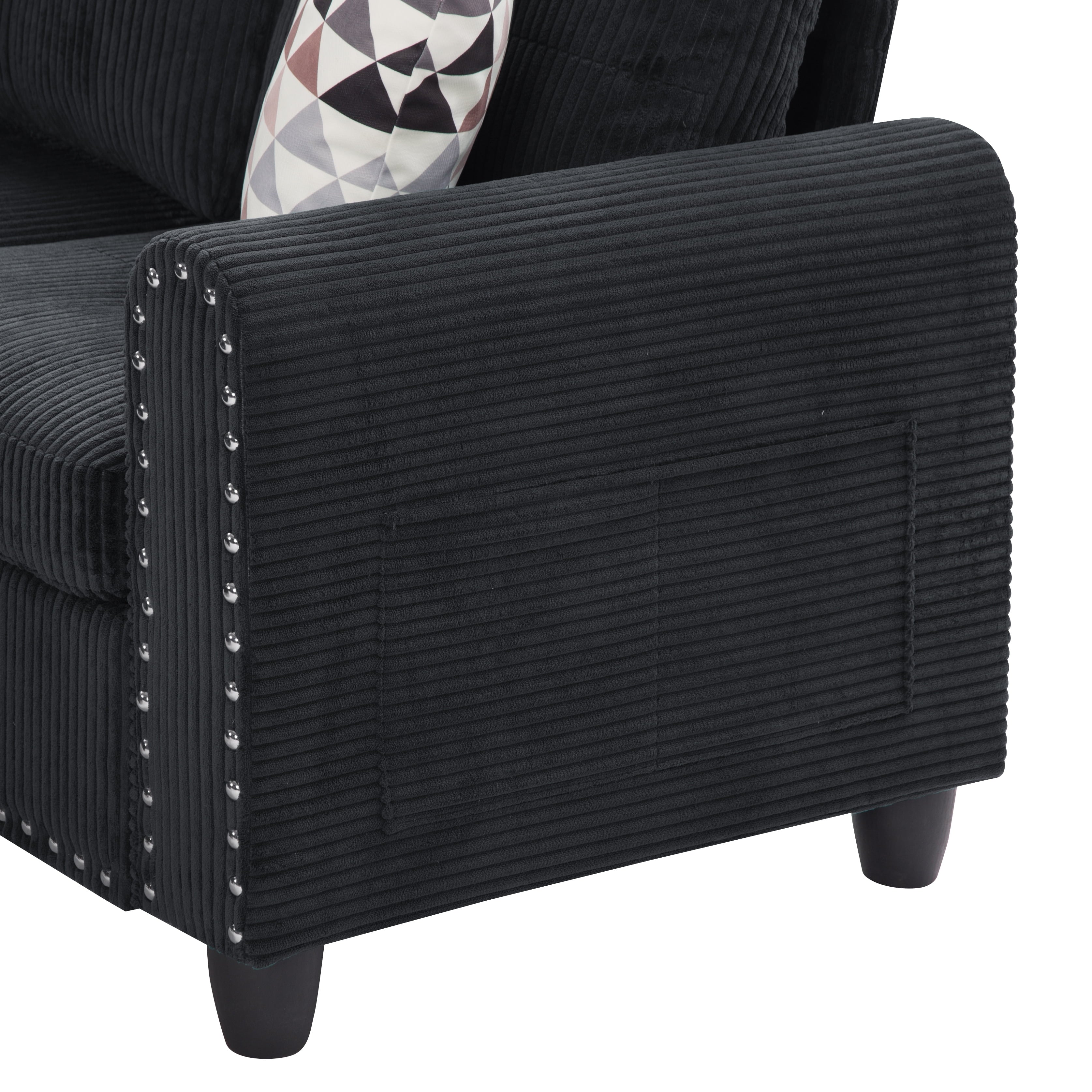 Gewnee 94.49" L-shaped Modular Fabric Sofa Set with Storage Ottoman and Cup Holders & throw pillows.Suitable for Living Rooms,Offices and Reception Rooms.Black