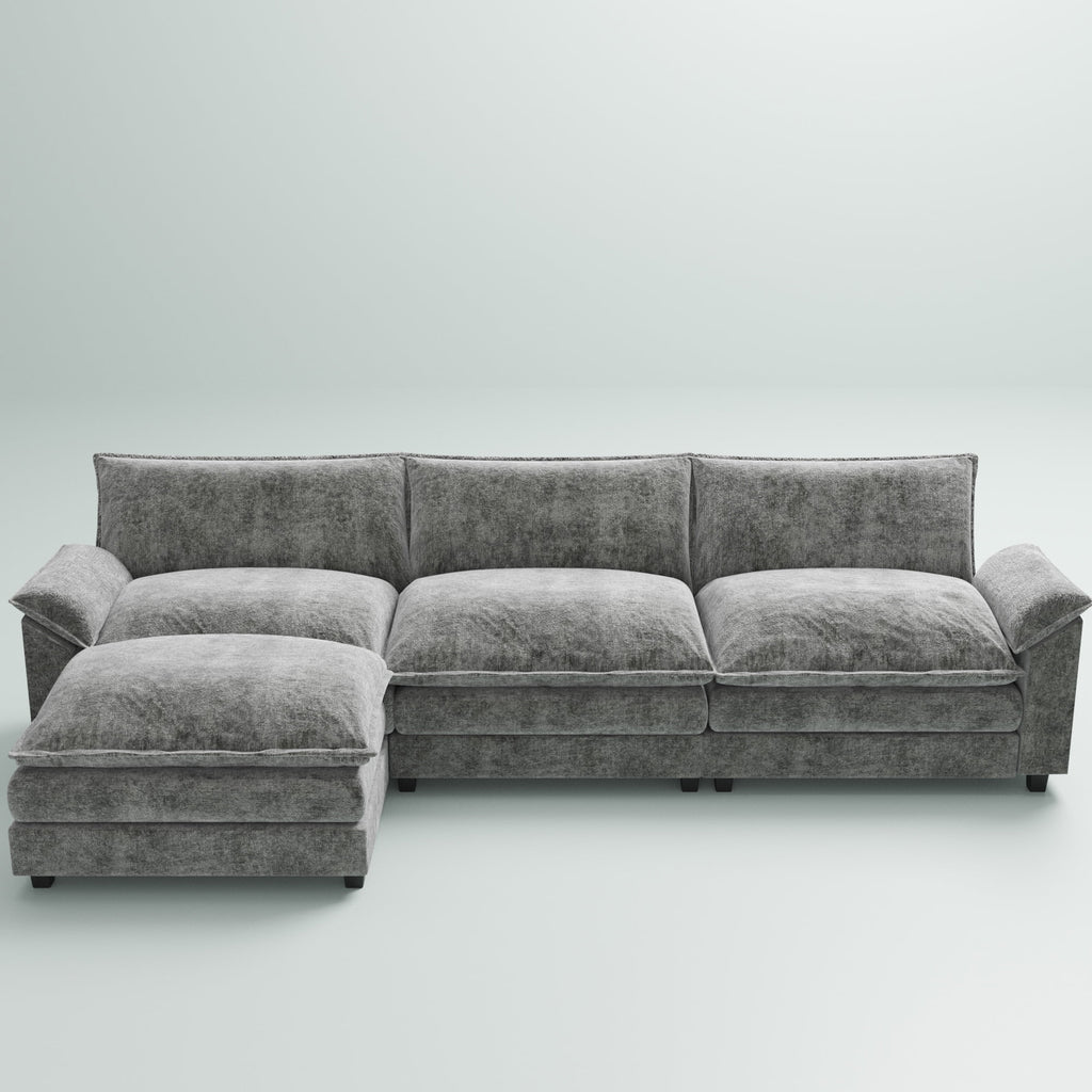 Furmax 3-seat Sectional Sofa Sectional Couch with Reversible Toffee Chair Convertible Sofa with Ottoman,Gray