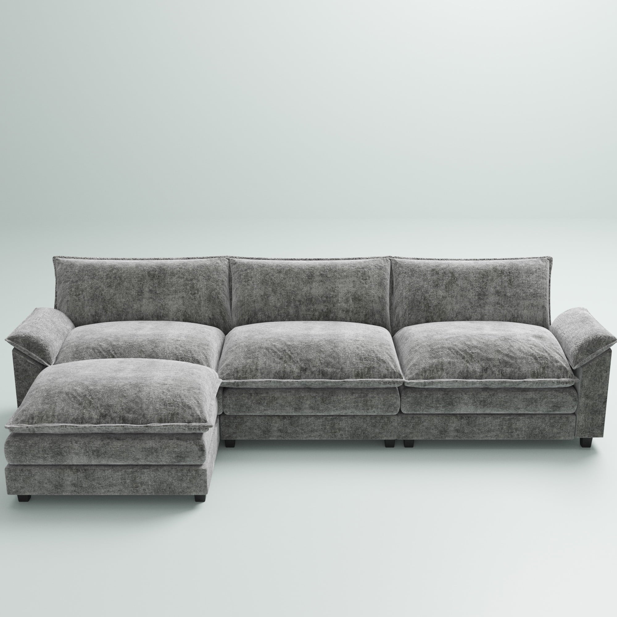 Furmax 3-seat Sectional Sofa Sectional Couch with Reversible Toffee Chair Convertible Sofa with Ottoman,Gray