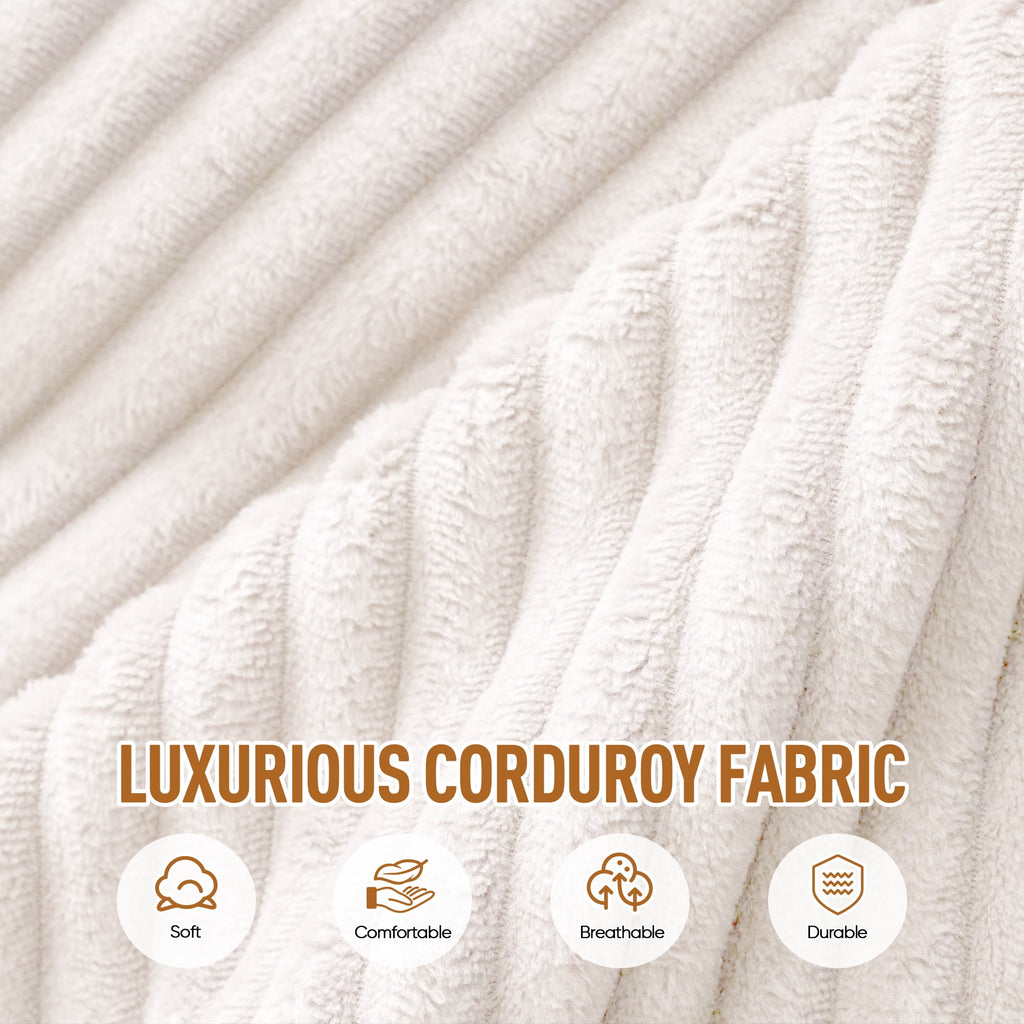 Muumblus Oversized Living Room Chair with Bluetooth Speaker, Ottoman, Rotating Table Board & USB, Cozy Indoor Lounge Reading Armchair, White Corduroy