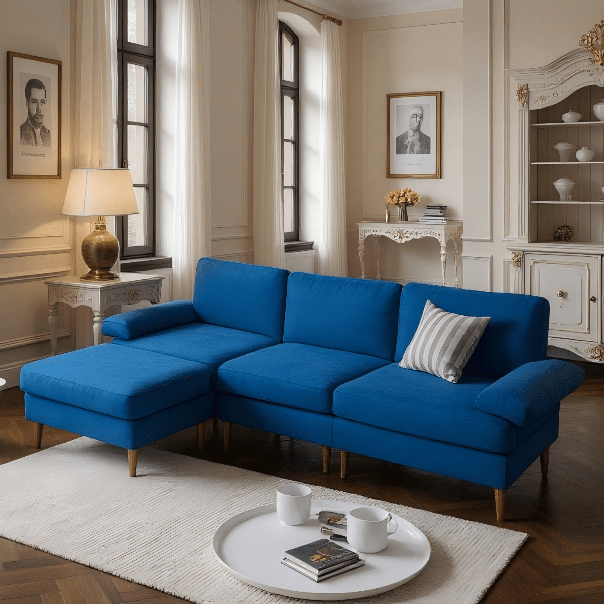 Gewnee Modern Sectional Sofa,L-shaped sofa with Movable Ottoman,Velvet Deep-Set sofa,Suitable for Living Rooms and Apartments(Navy Blue)