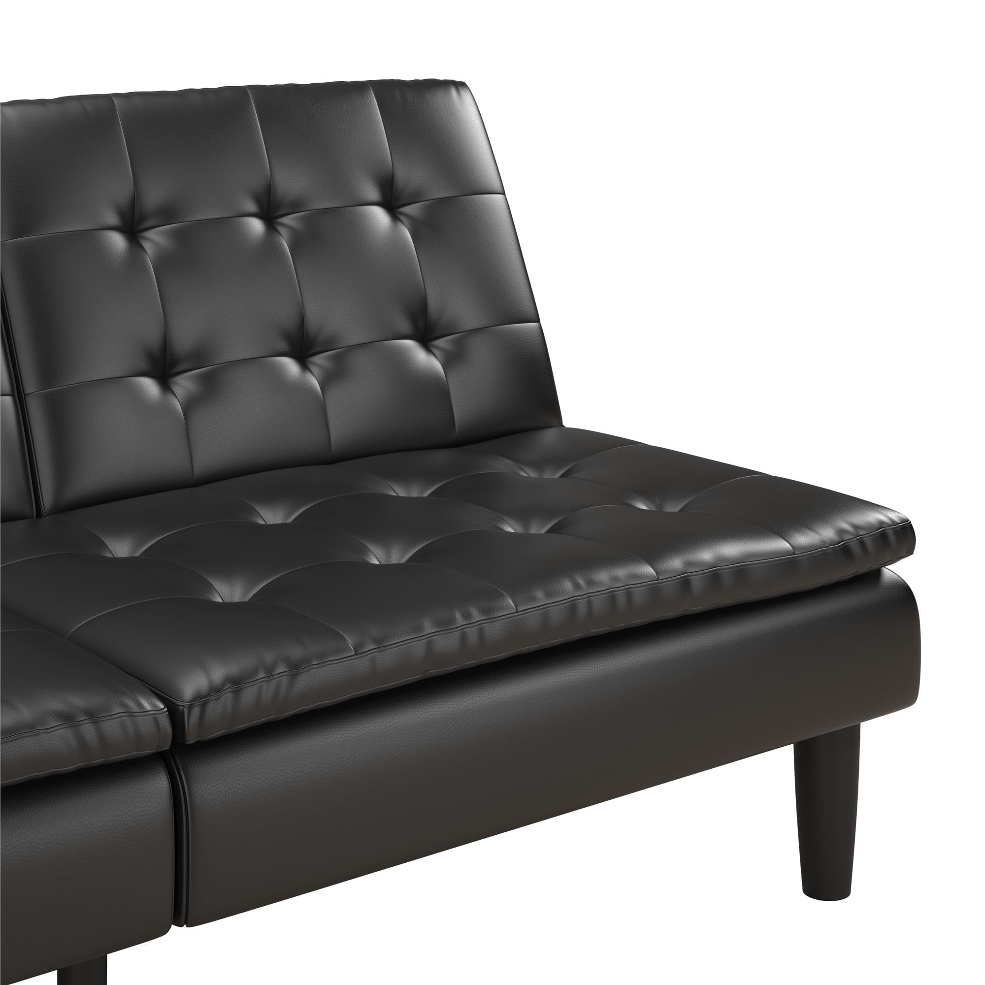 Mainstays Memory Foam 71.5" Futon with Cupholder and USB, Black Faux Leather