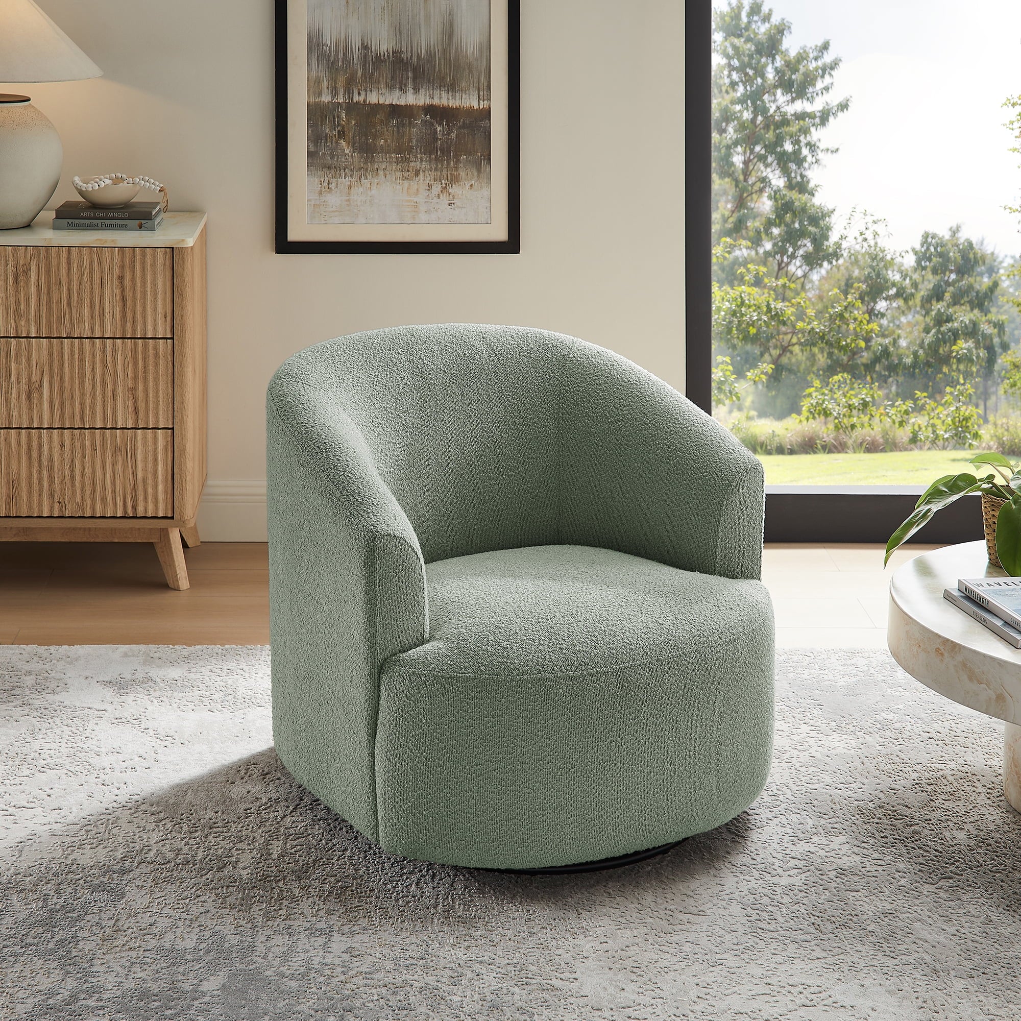 Mainstays Boucle Swivel Accent Chair, Olive