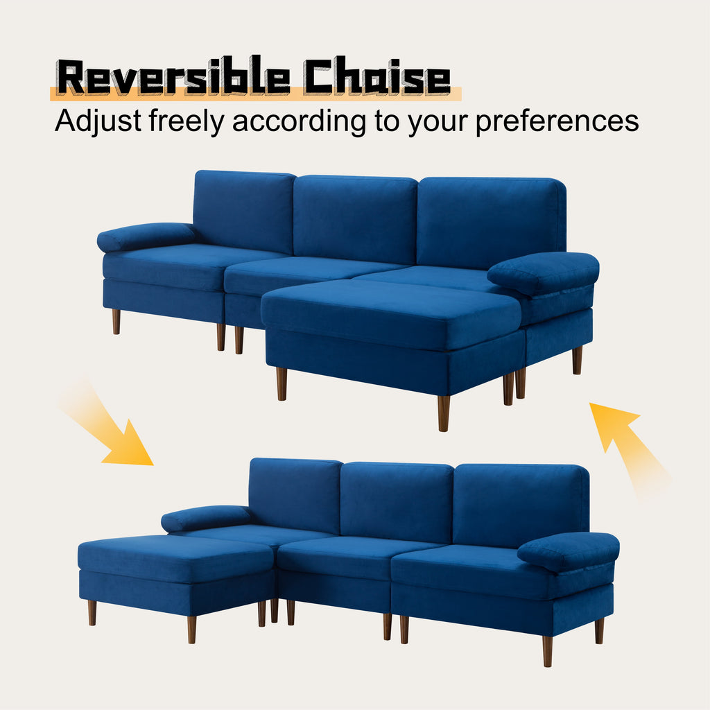 Gewnee Modern Sectional Sofa,L-shaped sofa with Movable Ottoman,Velvet Deep-Set sofa,Suitable for Living Rooms and Apartments(Navy Blue)