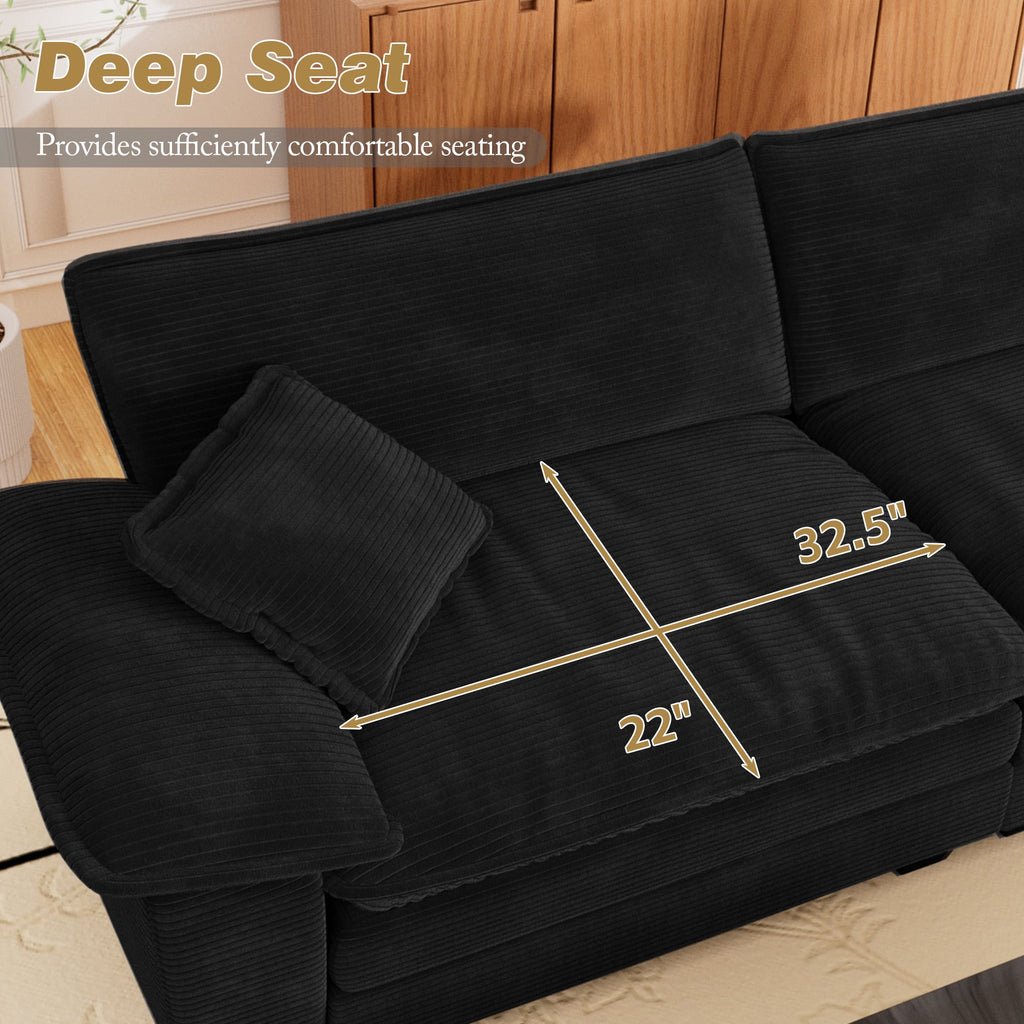 Muumblus 80.5" Corduroy Loveseat Sofa, Oversized Upholstered 2-Seater Plush Cloud Couch for Living Room/Apt, Black