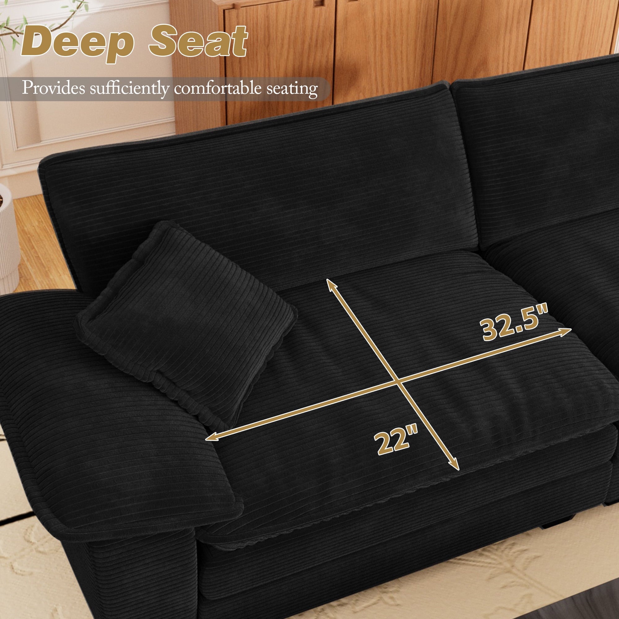 Muumblus 80.5" Corduroy Loveseat Sofa, Oversized Upholstered 2-Seater Plush Cloud Couch for Living Room/Apt, Black