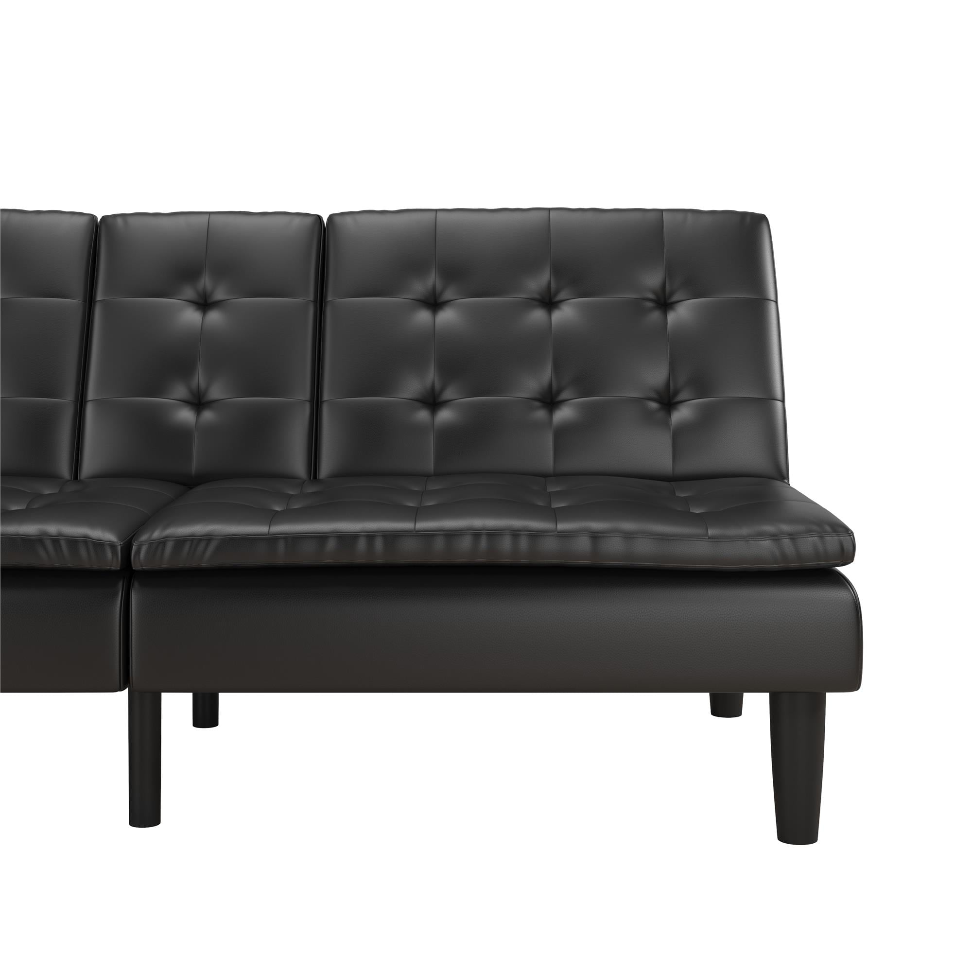 Mainstays Memory Foam 71.5" Futon with Cupholder and USB, Black Faux Leather