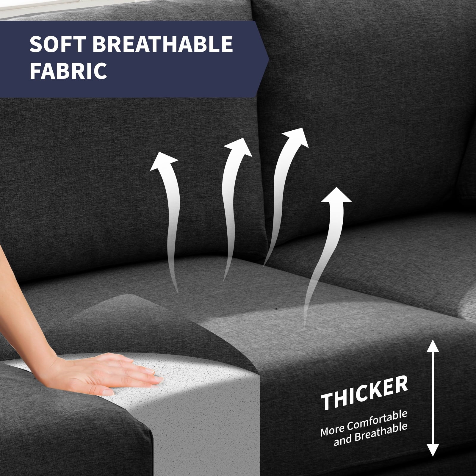 ijuicy L Shaped Sectional Sofa, 6 Seater Corner Modular Sofa, Living Room Furniture Sets - Dark Grey