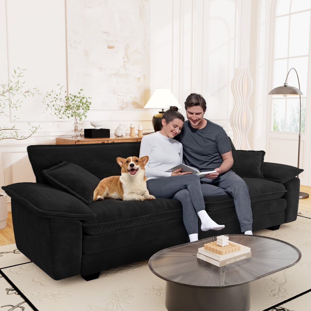 Muumblus 80.5" Corduroy Loveseat Sofa, Oversized Upholstered 2-Seater Plush Cloud Couch for Living Room/Apt, Black