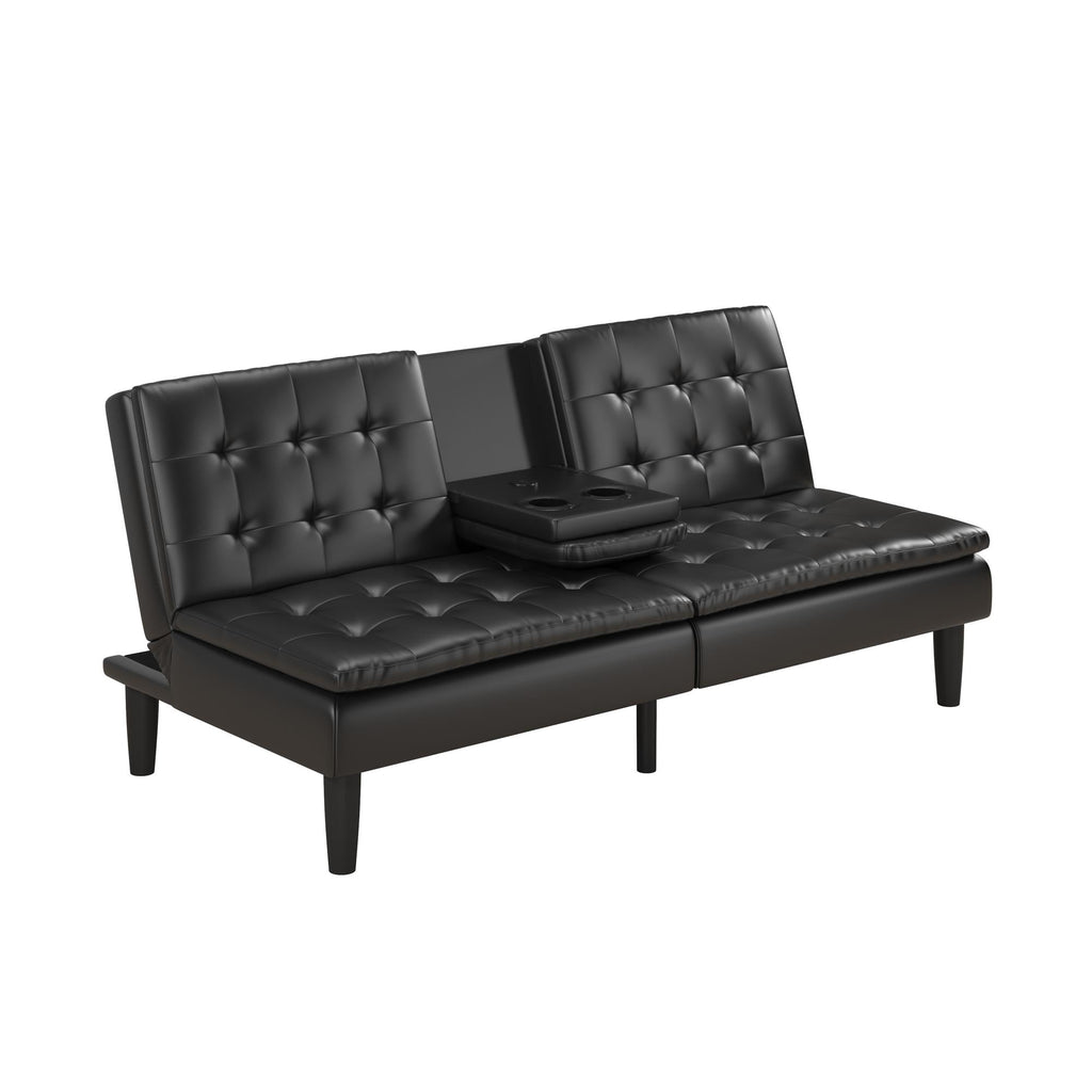 Mainstays Memory Foam 71.5" Futon with Cupholder and USB, Black Faux Leather