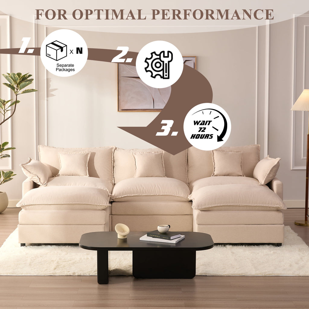 Bigsyy 3 - Seat Sectional Sofa Couch, Comfy Cloud Style, Deep Seat, Sleeper Function with Throw Pillows. Ideal for Adult - Occupied Living Rooms, Modern Design, Cozy Beige