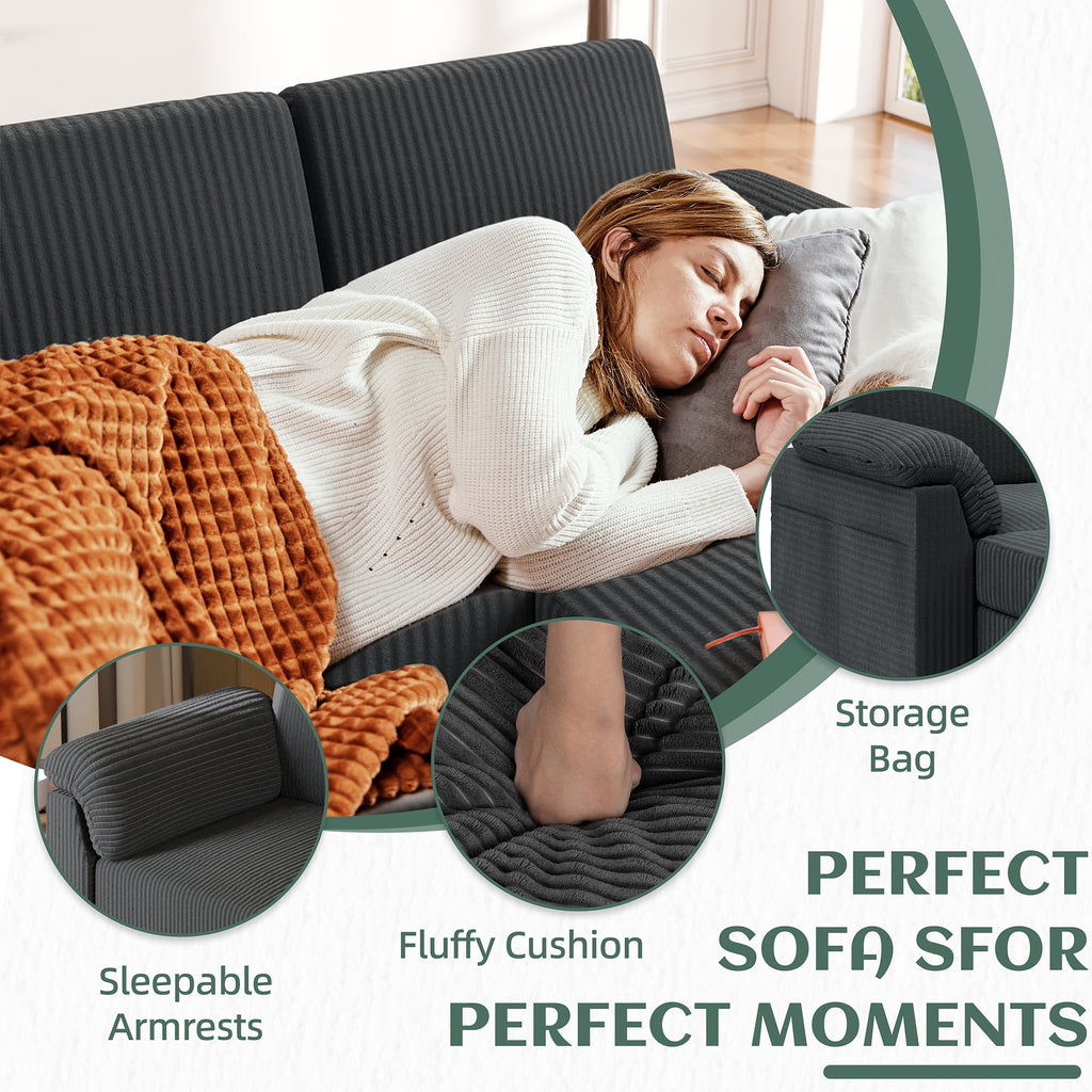 Sobaniilo 79.1" Sectional Sofa with Movable Storage Ottoman, L-Shaped Convertible Sofa Couch for Small Living Room, Dark Gray