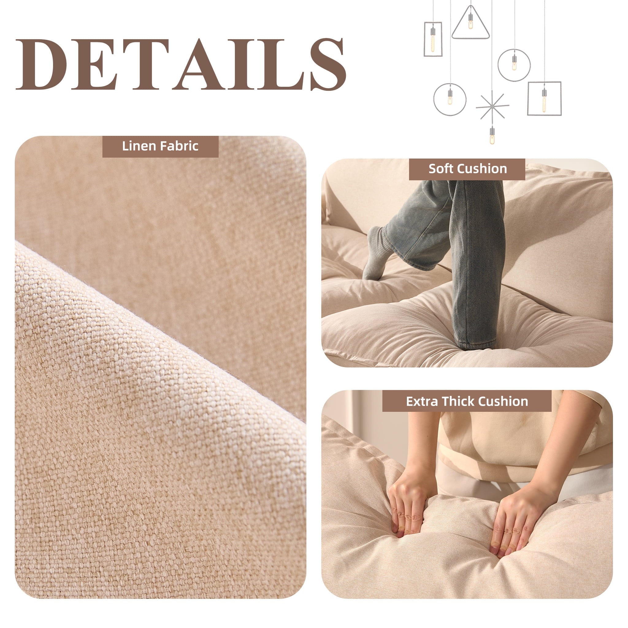 Bigsyy 3 - Seat Sectional Sofa Couch, Comfy Cloud Style, Deep Seat, Sleeper Function with Throw Pillows. Ideal for Adult - Occupied Living Rooms, Modern Design, Cozy Beige