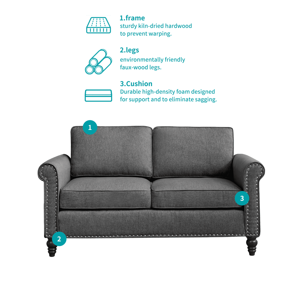 MUZZ Living Room Furniture Sets with 5.9"Upholstered Cushion, 3-Seater Sofa Couch, Loveseat and Single Sofa Chair, Sofa Set for Living Room(Dark Grey)