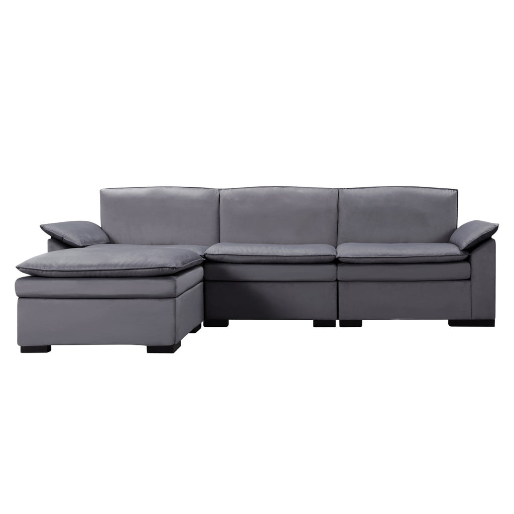 Gewnee 117.7" L - Shaped Velvet Modular Ultra Deep Seat Sectional Sofa, Super Comfy 3 -Seater with 1 Ottomans for Living Room