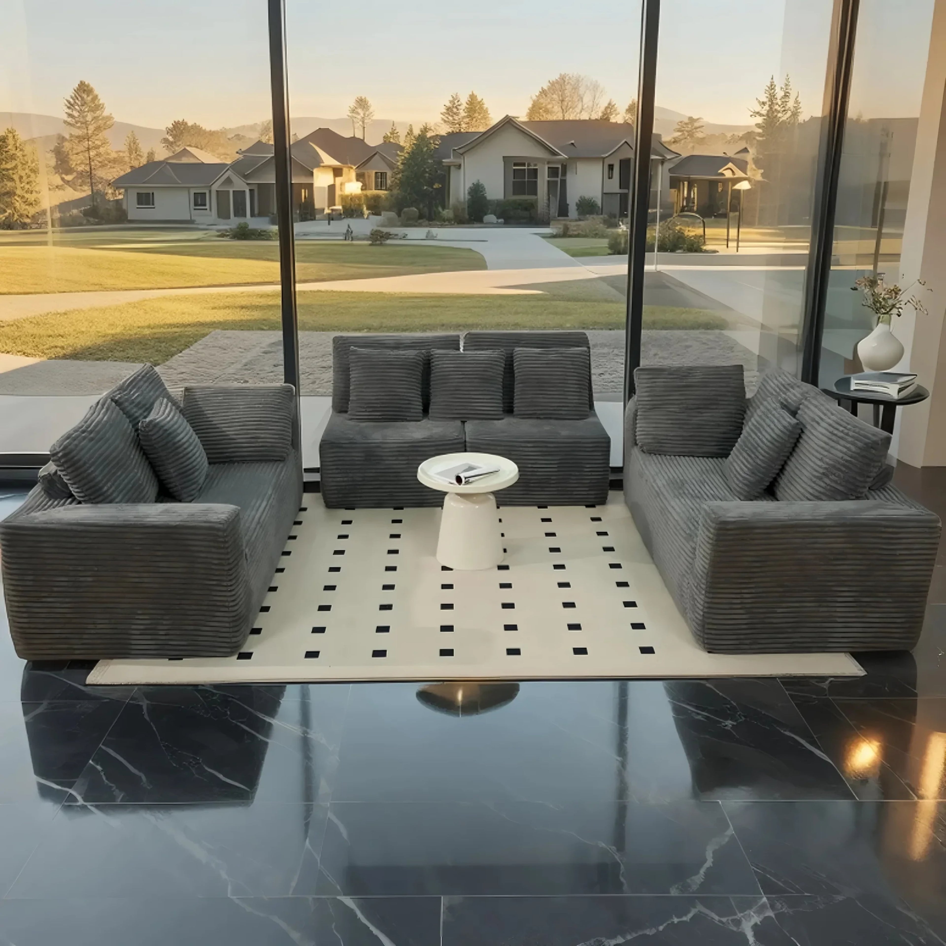 SOULART 135.5 Modular Customizable/L/U-Shape Sofa,Dark Grey Boneless Sectional Couch -  6-Seater Corduroy Couchfor Living Room Furniture