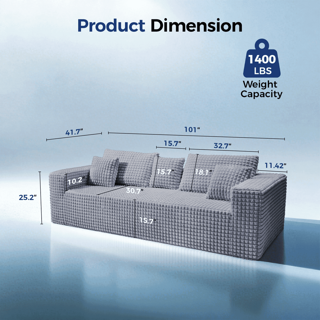 101" No-Assembly Diamond Sofa for living Room, 4 Seater Couch with 30-inch Deep Seat, Soft Fleece Design with 2-Layer Sponge - Ready to Use Out of the Box