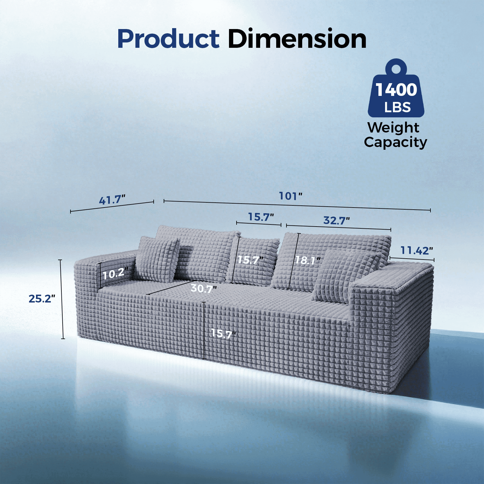 101" No-Assembly Diamond Sofa for living Room, 4 Seater Couch with 30-inch Deep Seat, Soft Fleece Design with 2-Layer Sponge - Ready to Use Out of the Box