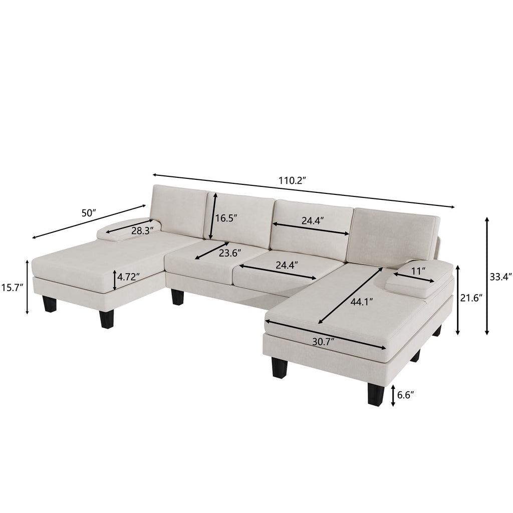 Homall Modern U-Shape Sectional Sofa, Chenille Fabric Modular Couch, 4 Seat Oversized Sofa with Chaise for Living Room, White