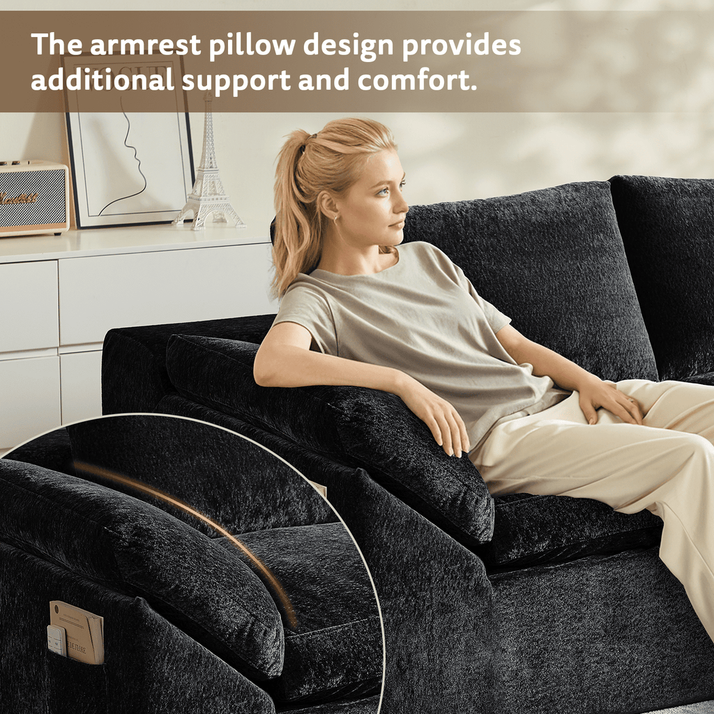 GEMBED 108" Modular Sectional Sofa U Shaped Cloud Couch with Deep Seat and Movable Ottoman Boneless Couches for Living Room, No Assembly Required, Black