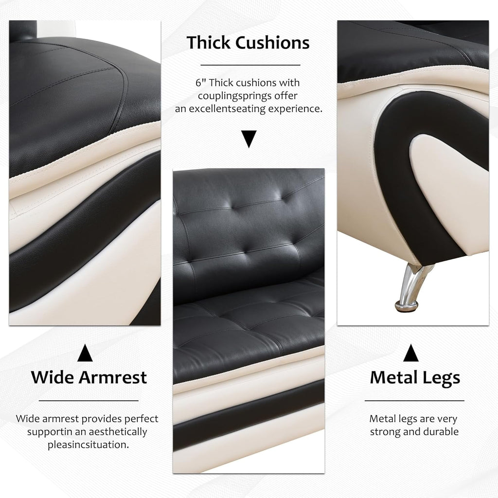 US Pride Furniture Black & White Cosmo Modern Faux Leather 3 Piece Set