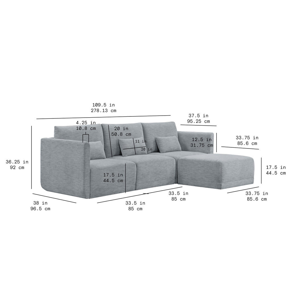 Beautiful Drew Modular Sectional Sofa with Ottoman by Drew Barrymore, Gray Fabric