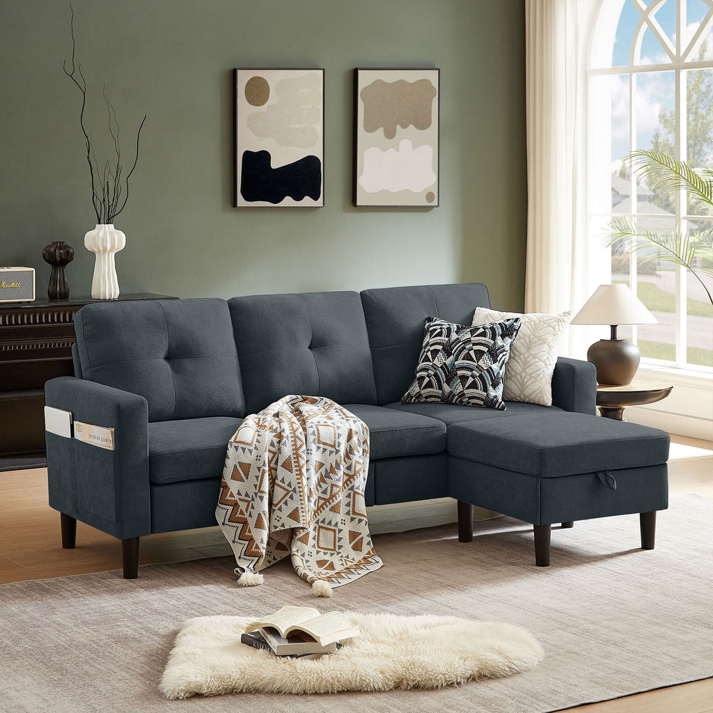 Pingliang Home Convertible Sectional Sofa with Footstool Living Room Sofa Couch with Storage Ottoman and Side Pockets,Modern 3 Seat L Shaped Couches