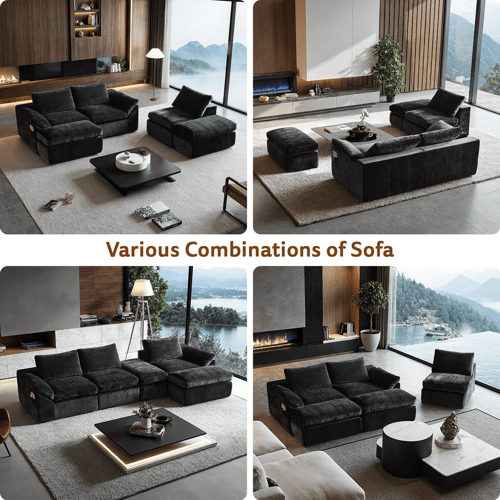GEMBED 108" Modular Sectional Sofa U Shaped Cloud Couch with Deep Seat and Movable Ottoman Boneless Couches for Living Room, No Assembly Required, Black