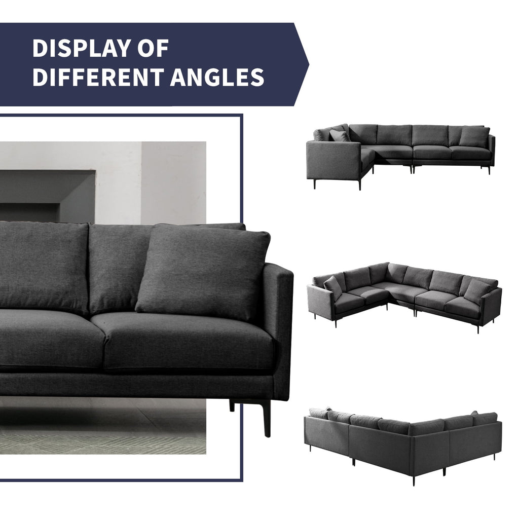 ijuicy L Shaped Sectional Sofa, 6 Seater Corner Modular Sofa, Living Room Furniture Sets - Dark Grey