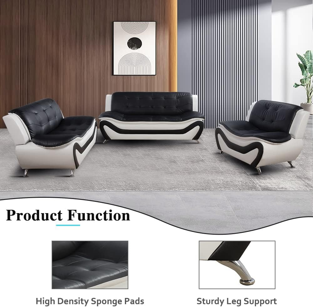 US Pride Furniture Black & White Cosmo Modern Faux Leather 3 Piece Set
