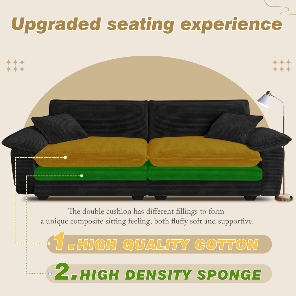 Muumblus 80.5" Corduroy Loveseat Sofa, Oversized Upholstered 2-Seater Plush Cloud Couch for Living Room/Apt, Black