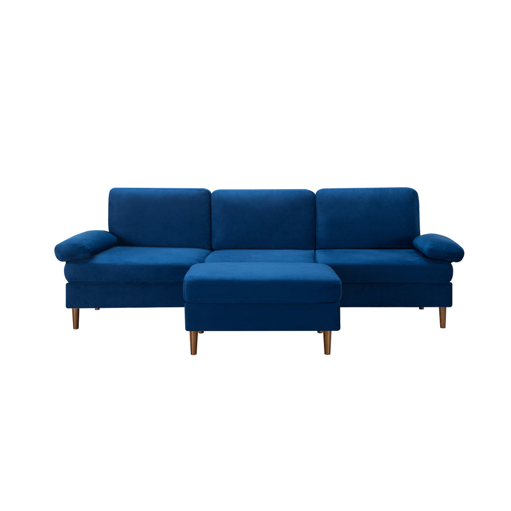 Gewnee Modern Sectional Sofa,L-shaped sofa with Movable Ottoman,Velvet Deep-Set sofa,Suitable for Living Rooms and Apartments(Navy Blue)