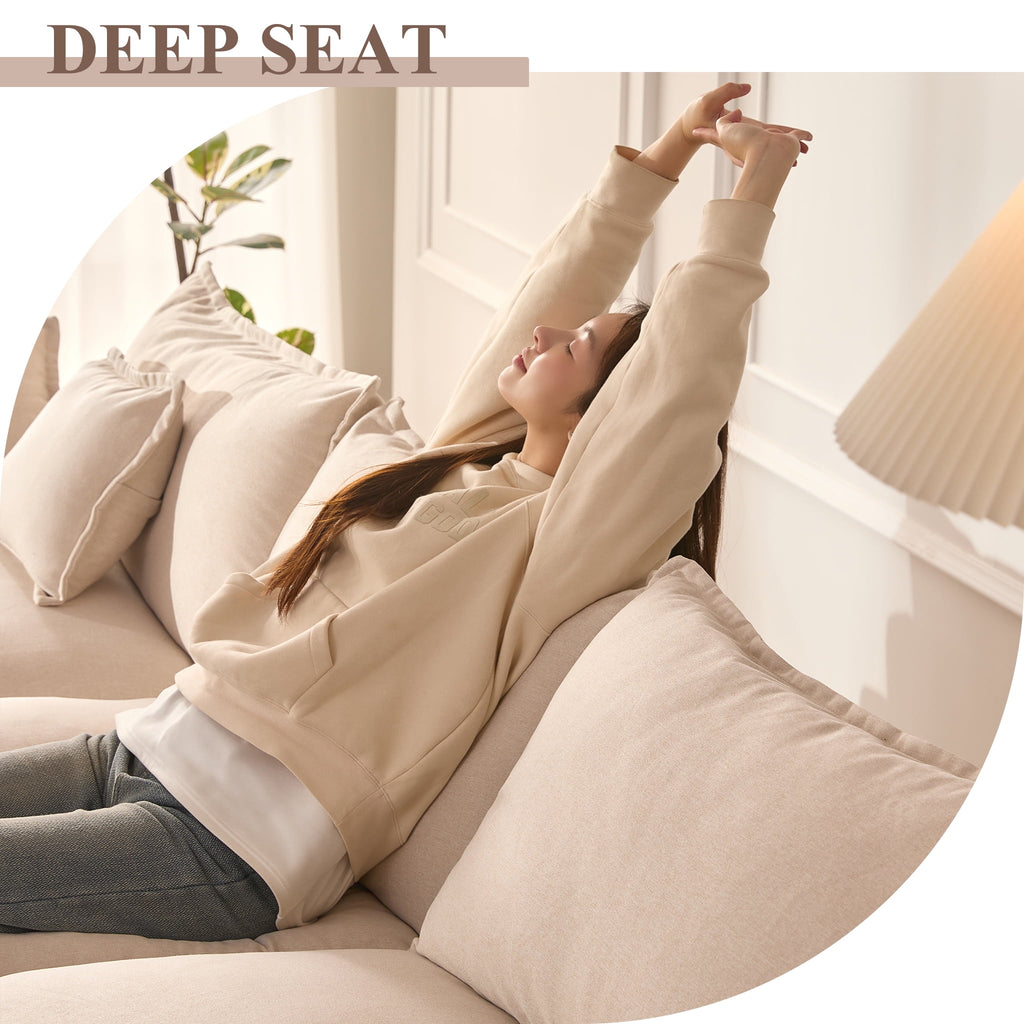 Bigsyy 3 - Seat Sectional Sofa Couch, Comfy Cloud Style, Deep Seat, Sleeper Function with Throw Pillows. Ideal for Adult - Occupied Living Rooms, Modern Design, Cozy Beige