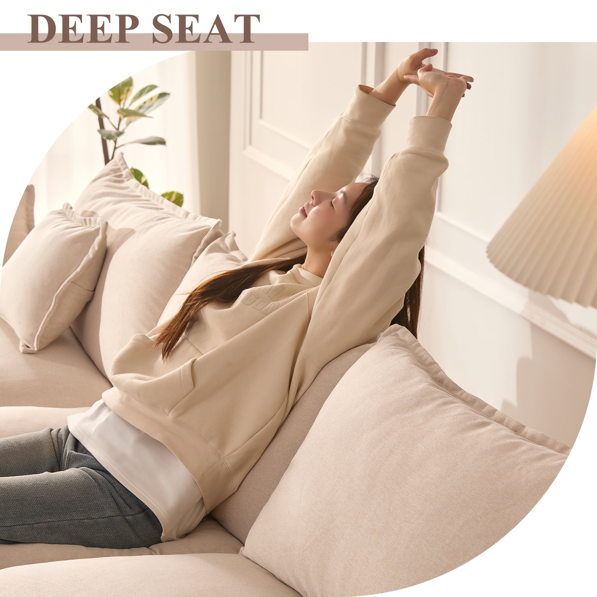 Bigsyy 3 - Seat Sectional Sofa Couch, Comfy Cloud Style, Deep Seat, Sleeper Function with Throw Pillows. Ideal for Adult - Occupied Living Rooms, Modern Design, Cozy Beige