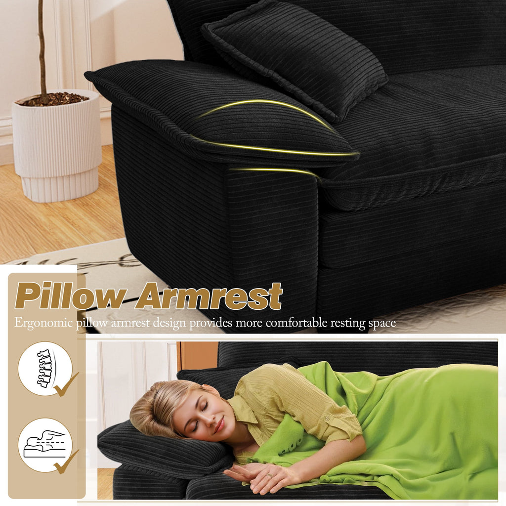 Muumblus 80.5" Corduroy Loveseat Sofa, Oversized Upholstered 2-Seater Plush Cloud Couch for Living Room/Apt, Black