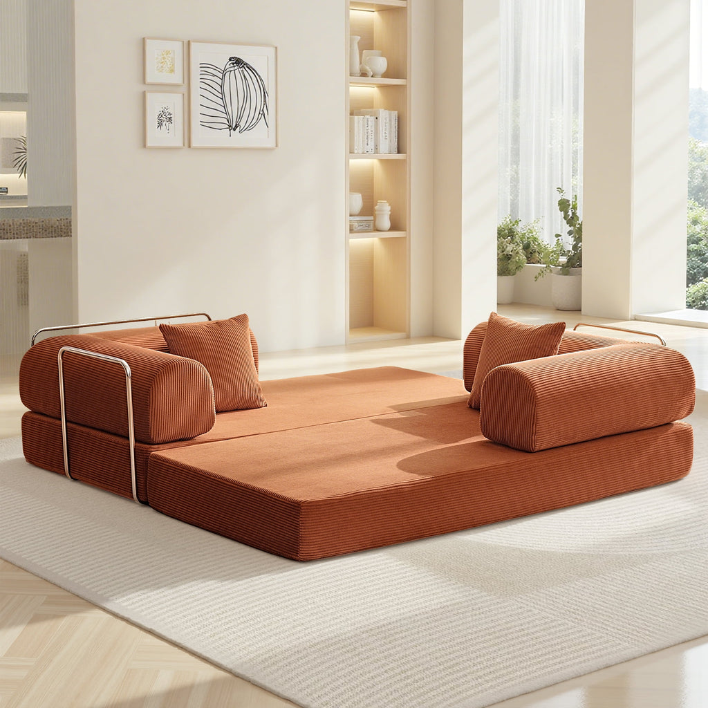 COOLHUT 78.7" W Combination Sofa, High Rebound Density Sponge Sofa Couch, Two Forms Floor Couch Three Seats Sofa Bed for Living Room, Bedroom, Pumpkin Brown
