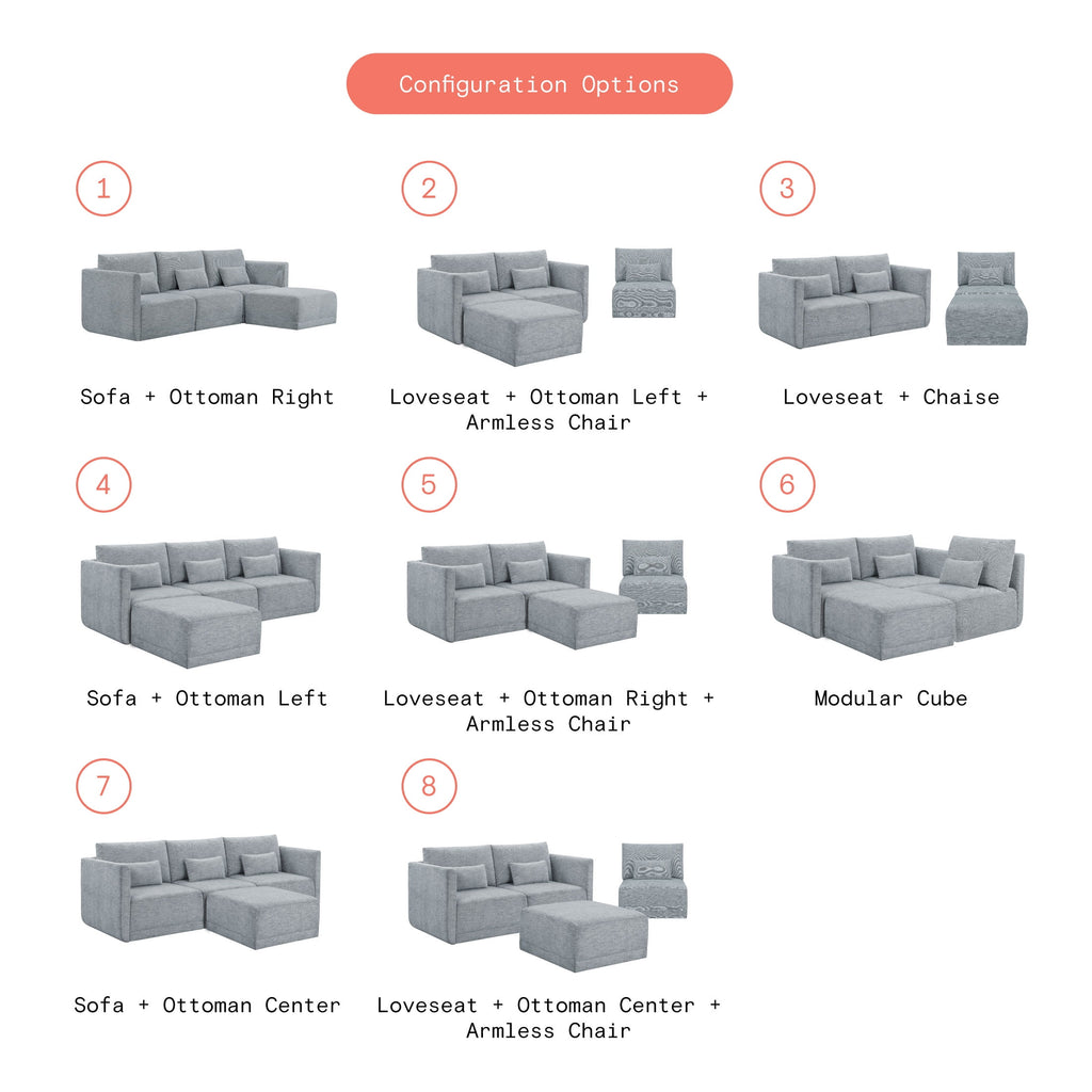 Beautiful Drew Modular Sectional Sofa with Ottoman by Drew Barrymore, Gray Fabric