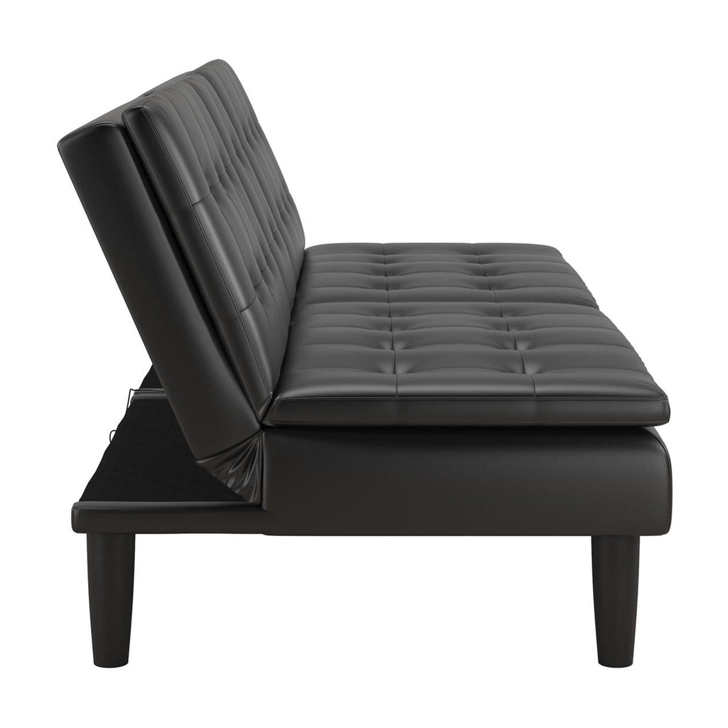 Mainstays Memory Foam 71.5" Futon with Cupholder and USB, Black Faux Leather