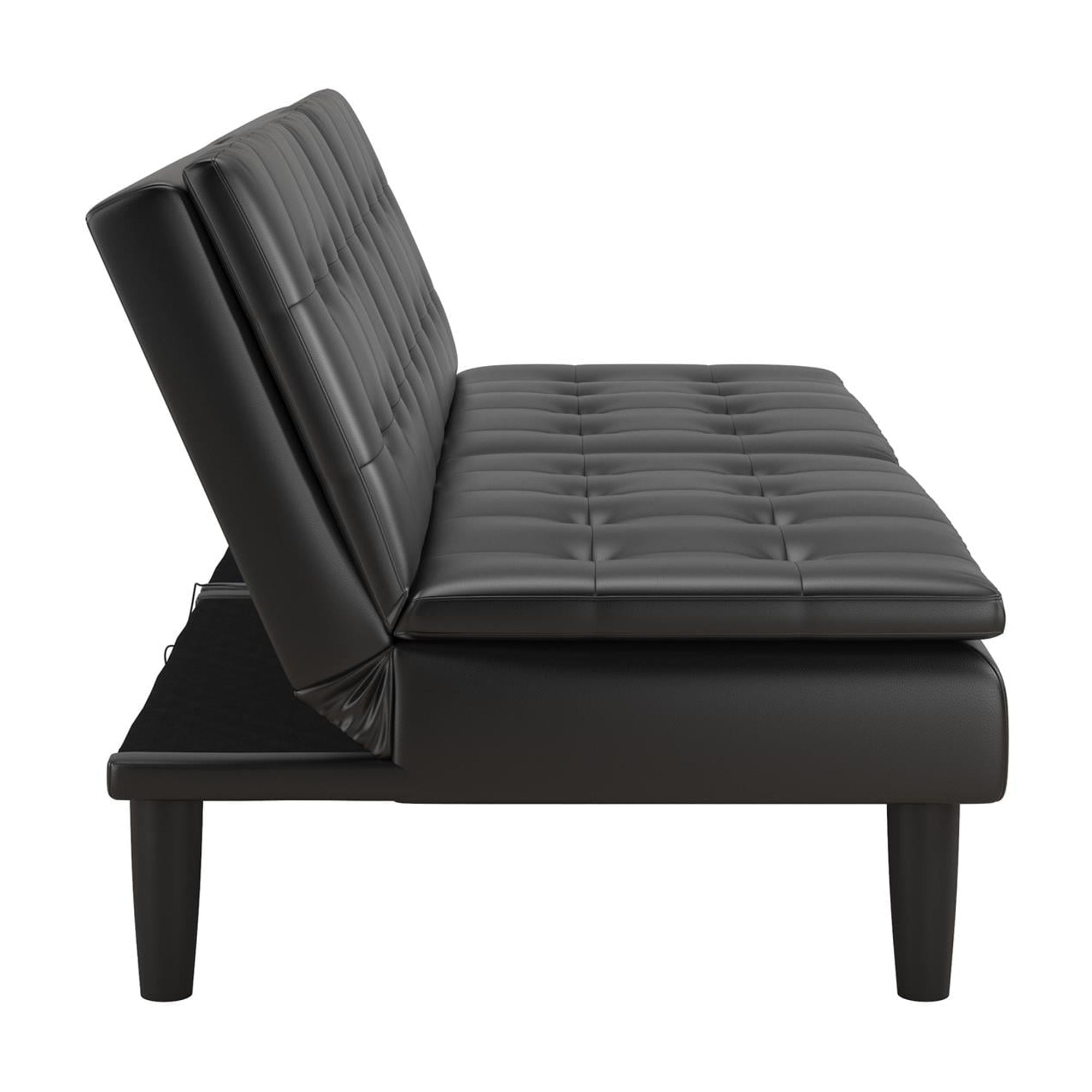 Mainstays Memory Foam 71.5" Futon with Cupholder and USB, Black Faux Leather
