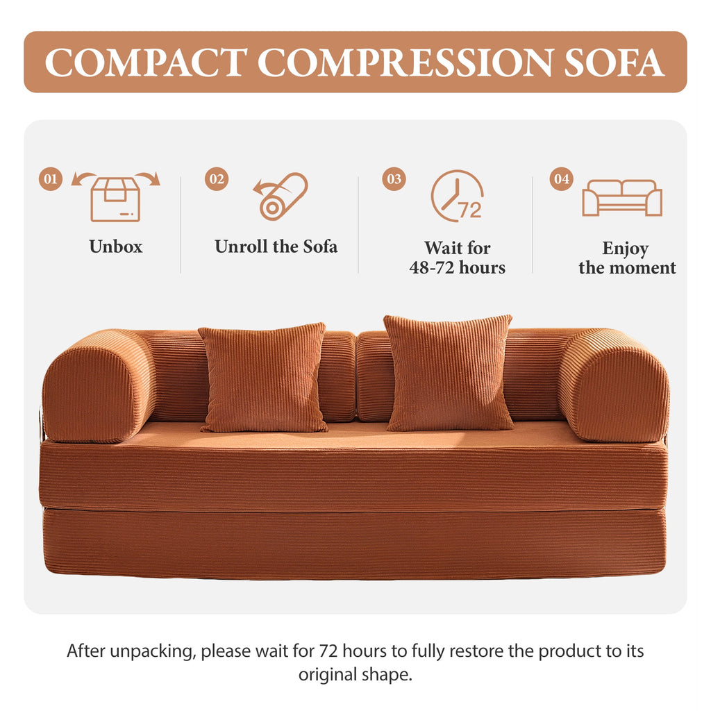 COOLHUT 78.7" W Combination Sofa, High Rebound Density Sponge Sofa Couch, Two Forms Floor Couch Three Seats Sofa Bed for Living Room, Bedroom, Pumpkin Brown