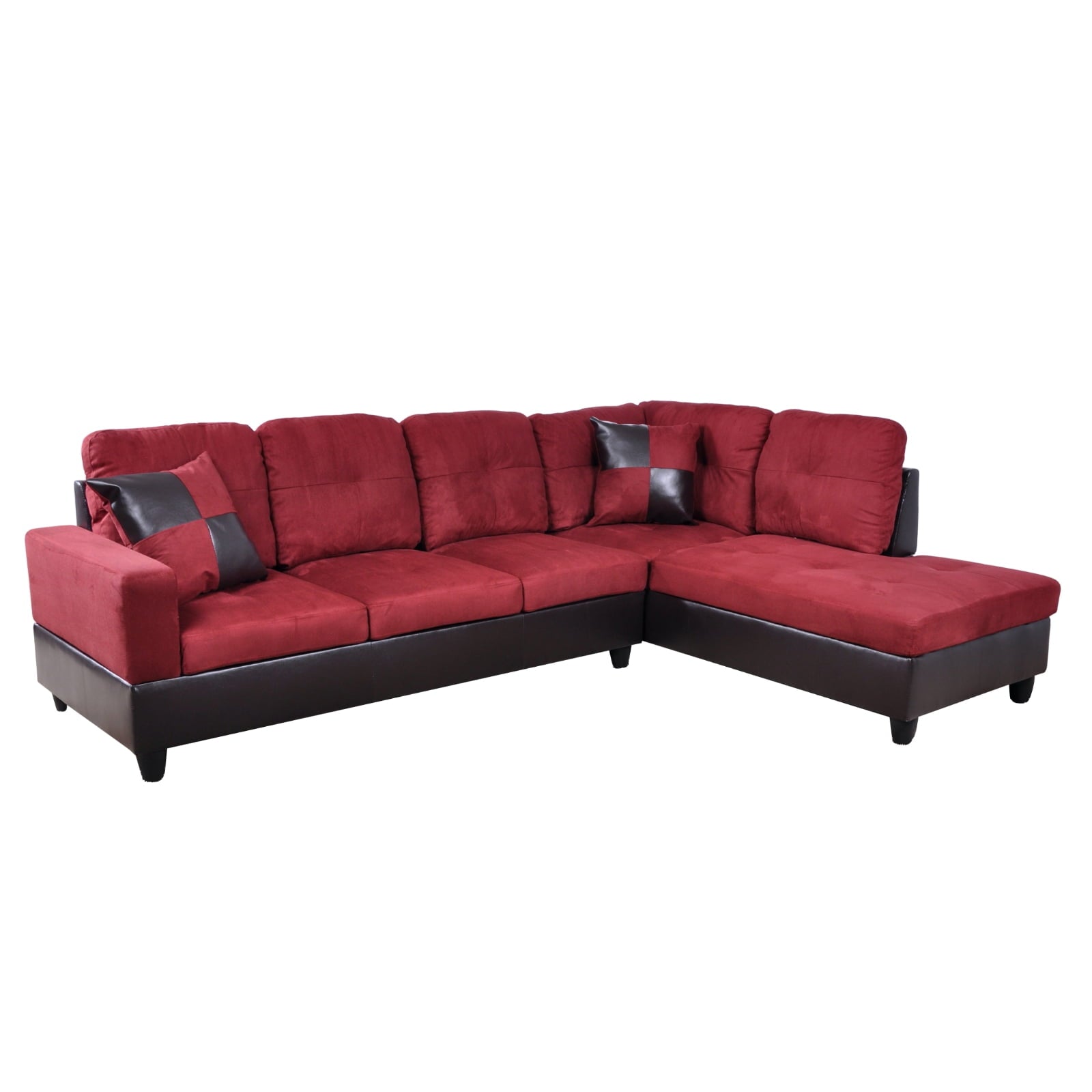 Hommoo Flannel and PVC Living Room Furniture Sets, L Shaped Couches and Sofas, Modern Sectional Sofa for Home & Office, Red(No Ottomans)