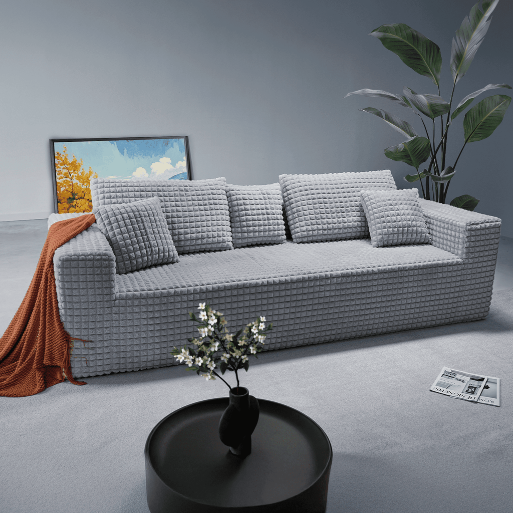 101" No-Assembly Diamond Sofa for living Room, 4 Seater Couch with 30-inch Deep Seat, Soft Fleece Design with 2-Layer Sponge - Ready to Use Out of the Box